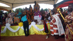 His Royal Majesty, Aadegbor Ngmongmowoyaa Kwesi Animle V with some sub-chiefs at the festival