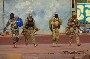 Three Russian mercenaries with Wagner Group in northern Mali in undated photo from French military