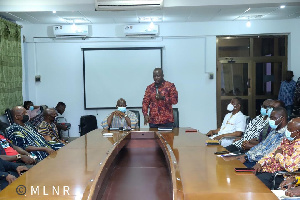 Minister for Lands and Natural Resources, Samuel A. Jinapor addressing the miners