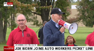 Joe Biden speaks at the picket