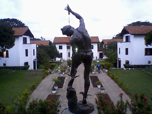 Establishing shot of the Commonwealth Hall at University of Ghana