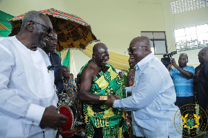 President Akufo-Addo exchanging pleasantries with Otumfuo Osei Tutu II & JA Kufuor