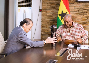 Former President John Dramani Mahama and outgoing Japan Ambassador to Ghana, His Excellency Tsutomu