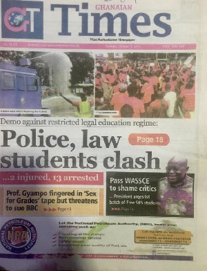 Front of the Ghanaian Times this morning