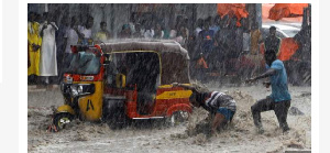 This picture form Thursday shows floodwaters raging through the Somali capital, Mogadishu