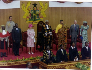 Queen Elizabeth II in a picture with Fmr. President Rawlings and Fmr. President Atta-Mills