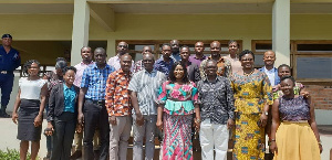 Elizabeth Afoley Quaye, Minister of Fisheries and Aquaculture Development with some journalist