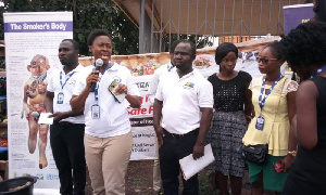 Akua Amponsaa Owusu speaking to market women at the Nana Bosoma Weekly Market