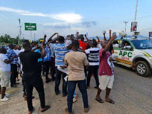 Some of supporters surrounding Dr Hassan Ayariga