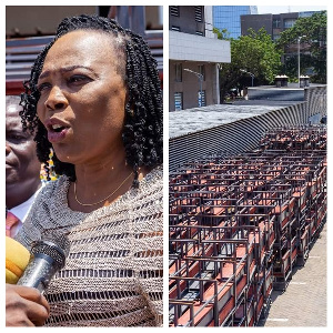 Chief Executive of the AMA, Hon Elizabeth Kwatsoe Tawiah Sackey and some of the donated desks