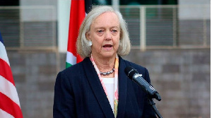 US Ambassador to Kenya Meg Whitman during a press briefing at the US Embassy in Nairobi, Kenya.