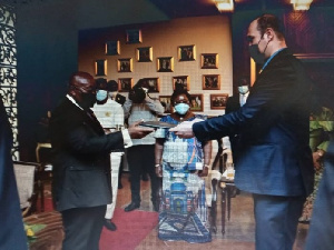 Yanko Vasilev Yordanov (right) presenting his Credentials to President Nana Akufo-Addo