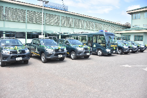 Comptroller-General of Immigration (CGI), Mr. Kwame Asuah Takyi recieving the vehicles