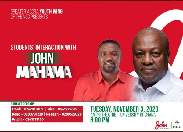 The Flagbearer of the NDC, John Mahama  will be accompanied by John Dumelo