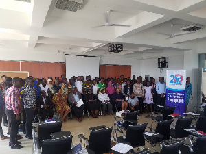 Mrs Linda Ofori-Kwafo and Mr Richard Quayson in a group picture with participants of the School