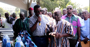 Prof. Baffuor Agyeman-Duah (L) and Nana Adjei Ayeh II (R) opening the exhibition