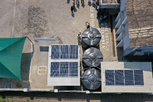 A drone shot of the donated facility