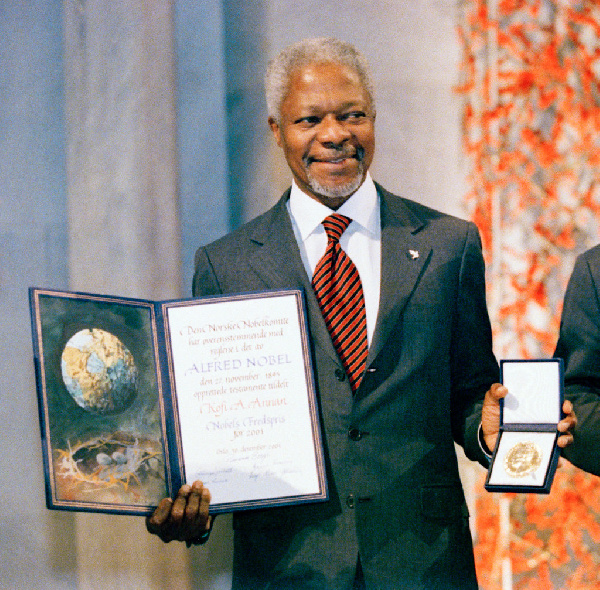 Kofi Annan received the Nobel Peace Prize on the 100th anniversary of the prestigious award