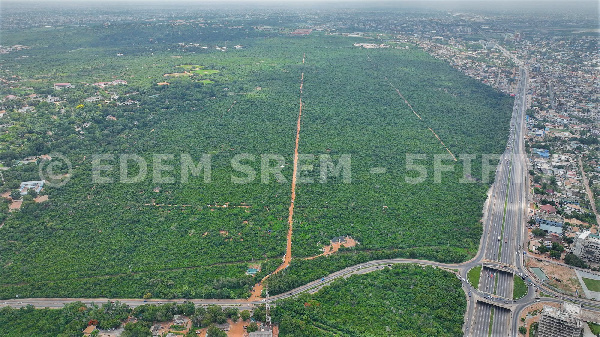 An aerial shot of the Achimota Forest in Accra