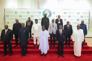 The President of Nigeria Bola Ahmed Tinubu, centre, and leaders of ECOWAS meet to discuss Niger.