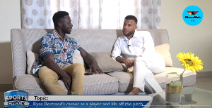 Ryan Bertrand (right) speaking to GhanaWeb's reporter