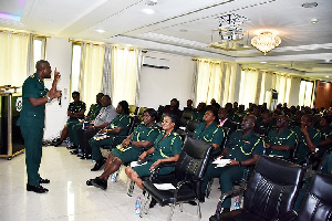 Kwame Asuah Takyi explaining issues on study leave policy to Senior Officers