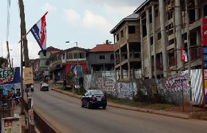 NPP have the decorated the roads with their flags