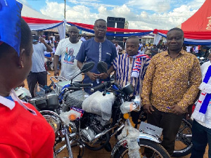 Dr Gideon Boako making the presentation to the Tano North Constituency