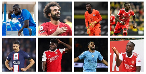 From L-R: Koulibaly, Sallah, Mendy, Mane, Partey, Hakimi, Mahrez and Pepe