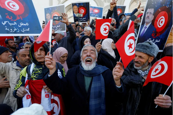 Supporters of Tunisia's National Salvation Front protest over the arrest of some of its leaders